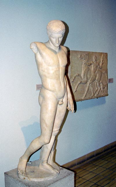 Marble statue of a victorious athlete, 1st C. AD Roman copy of 440 BC Greek original