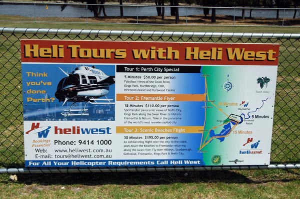 At the eastern end of Langley Park, HeliWest offers helicopter tours