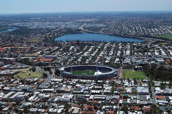 Lake Monger and the West Perth football stadium