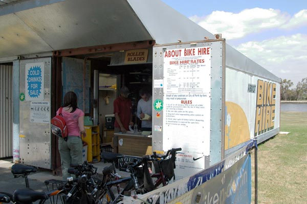 You can rent bikes at About Bike Hire, at the eastern end of Langley Park for A$8/20/27 for 1hr/4hr/daily