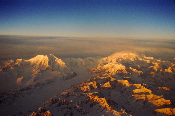 Alaska Range, Mount Foraker (17,400ft) on the left, Denali on the right