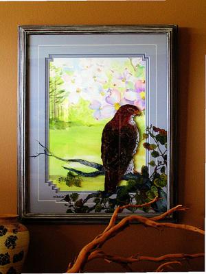 reverse glass painting in oils over watercolor hawk.jpg