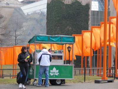 The food cart provides welcome relief from the bright saffron Gates
