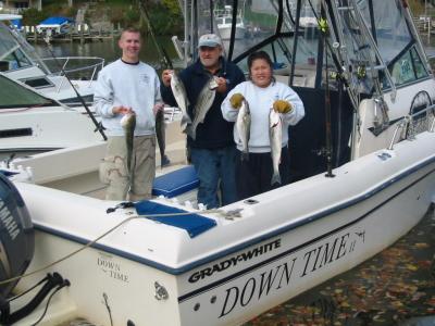 Amy & Brad show off limit of Rock on a brisk fall morning trip (with Capt Frank) 10/22