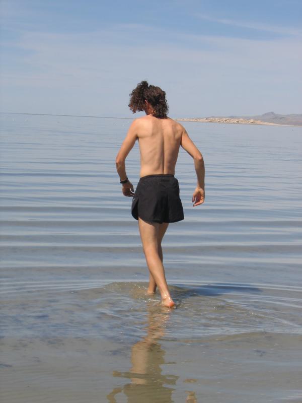 <br>ANTELOPE ISLAND, THE GREAT SALT LAKE<BR>Scott wades into the lake</br>