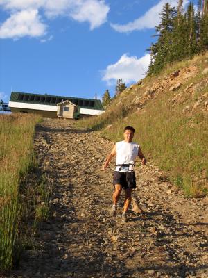 Don runs down Clayton Peak<br>10,500 ft.</br>