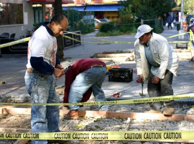 Equadoran Emigrant Workers Replacing Bleecker Street Sidewalk at LaGuardia Place