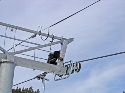 Repair work on ski  lift line