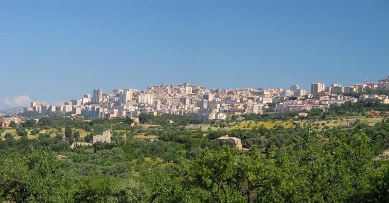 In the Valley of the Temples, looking up at Agrigento.