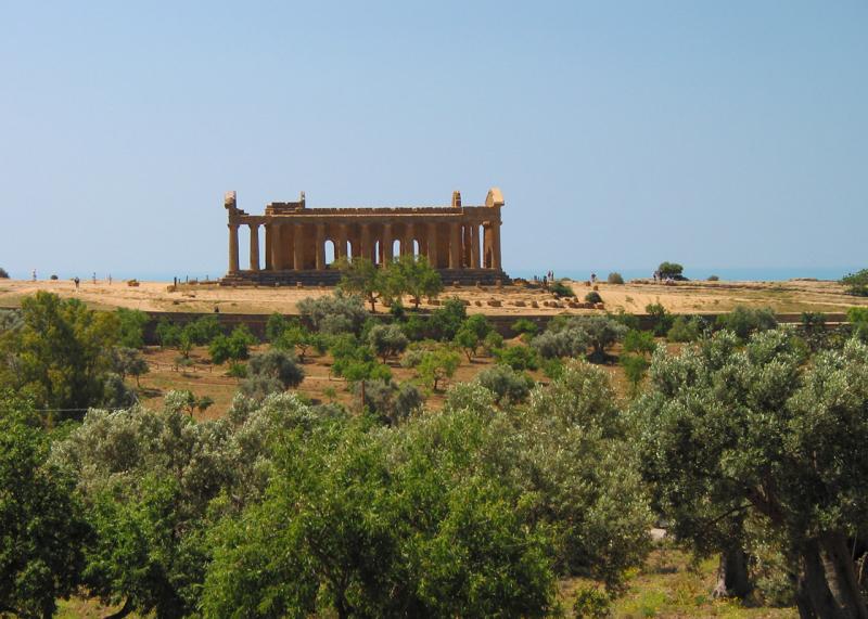 Looking back to the temple of Juno as we cross a valley to the site of a Hellinistic settlement.