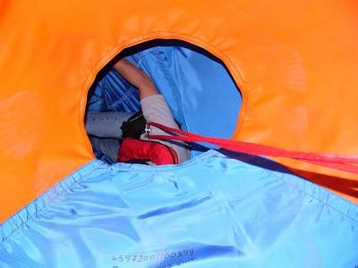 Climbing down the chute top