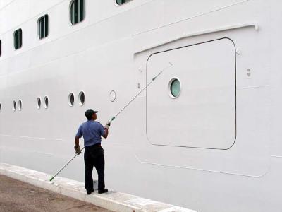 Maintenance is continuous, even on a brand new ship.