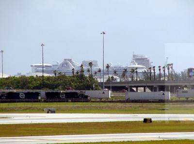 A ZOOMED in view of the ship from the airport terminal.