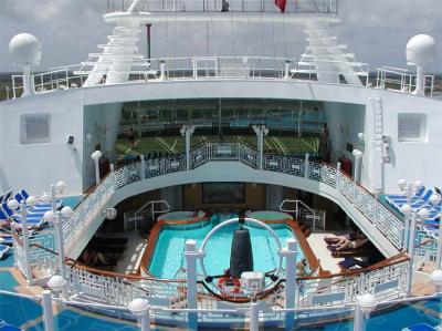 The Sports Deck and  Lap Pool at the front of the ship.