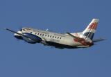 Edinburgh regular - this Loganair Saab 340 makes a rapid climb-out