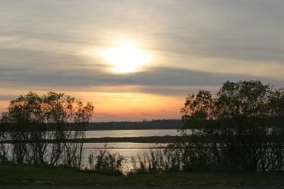 Cloudy sunrise over Moose River at Moosonee