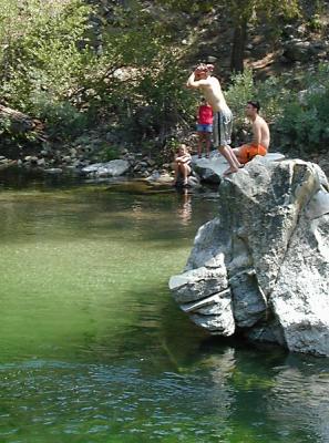 Baumgartner Campground has a wonderful jumping rock into the Boise River