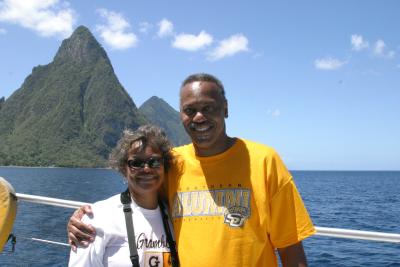 My wife Hettie & me leaving the Pitons
