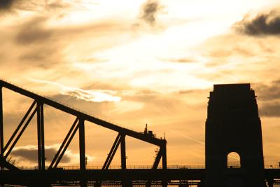 Harbour pylon at sunset