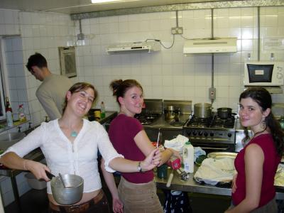 Rhea, Claudia, and Zoe making Thanksgiving dinner in the ISH kitchen.