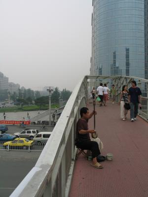 Blind overpass musician with Erhu