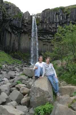 Cynthia and Jess with basalt Svartifoss