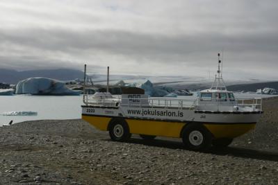 Amphibious vehicle at Jokulsarlon (glacier lake where James Bond film was shot)