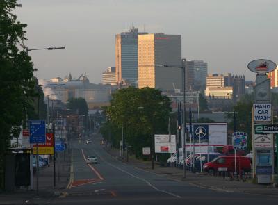 Looking down the A56 into the city centre