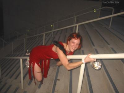 Christine sliding down the other side of the convention center