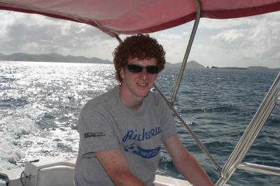 Shawn captains our boat towards St. John