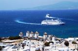 Ferries arriving and departing Mykonos