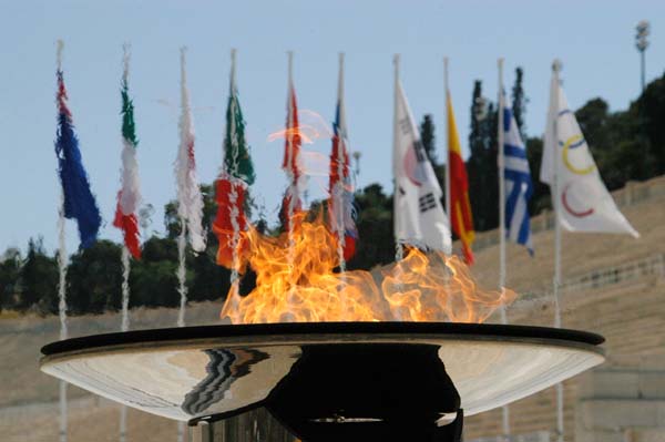 Olympic flame at the stadium in Athens