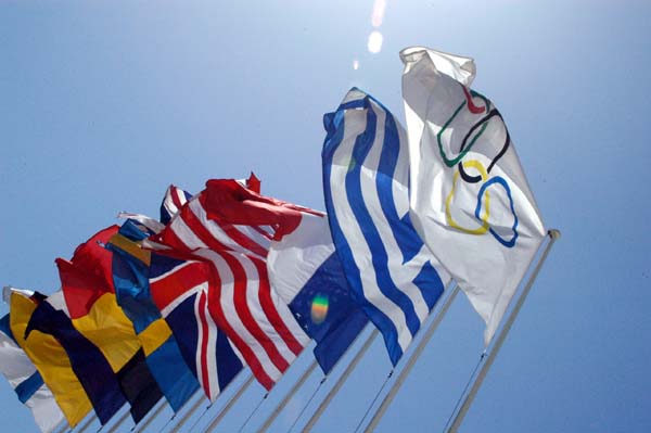 Flags at the stadium in Athens