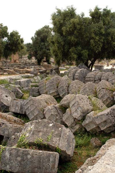 Jumbled Rocks from Olympia's Temple of Zeus, destroyed by earthquake 6C AD