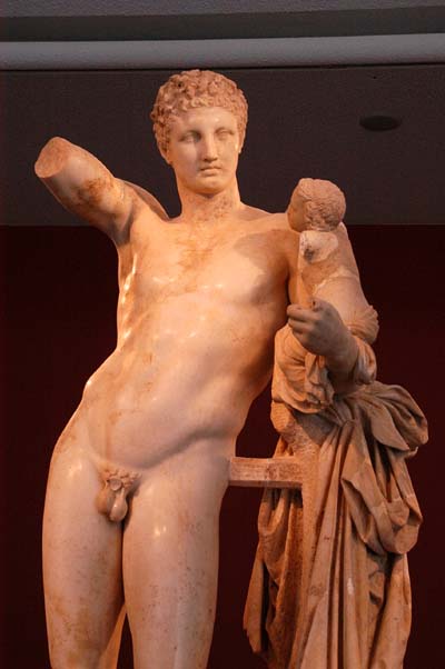 Hermes is carrying the infant Dionysos