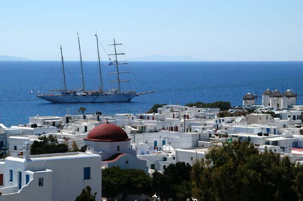 Tall ship anchored off Mykonos