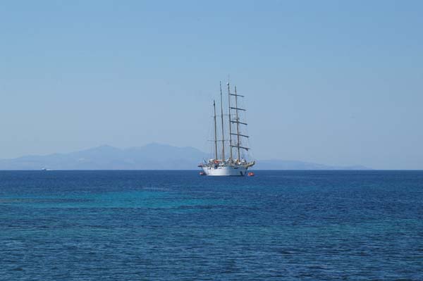 Tall ship anchored off Delos