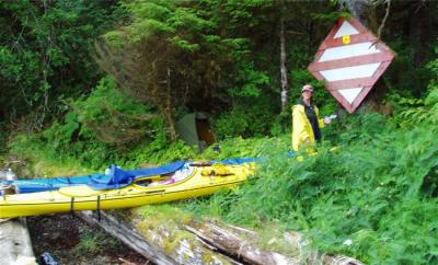 misty fiords campsite squeezed between sea and forest