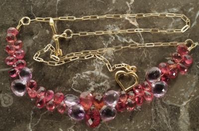 Pink Tourmalines and Amethyst - heart and arrow toggle clasp