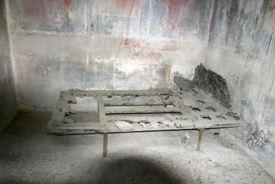 A wooden bed found in the excavation.