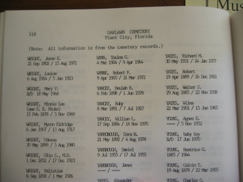 Yates Burial Book