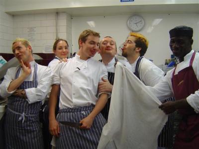 Some of the chefs at J.Sheekey kitchen hamming it up for the camera.