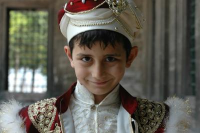 Istanbul at Selimiye Mosque boy in circumcision dress