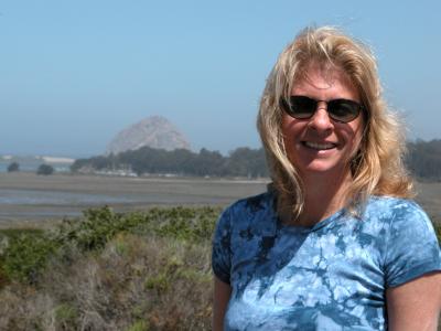 Laurie in Elfin Forest--Morro Rock is in the background