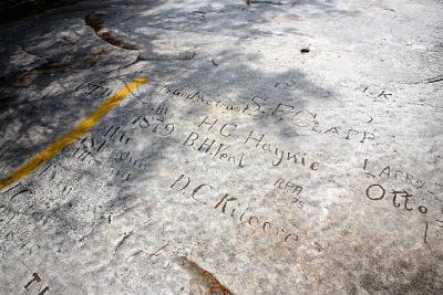Carvings along the path.