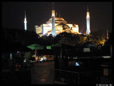 Night view of Aya Sofia from Hotel Erboy