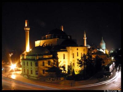 Night view of the Melvana Museum and the mosque from my hotel