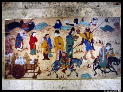 Paintings depicts trading scenes along the Silk Road