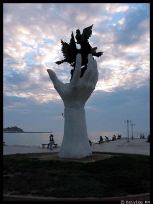 Interesting sculpture by the beach