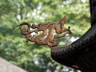 Small dragon as roof-detail on a temple near Mount Emei in Sichuan-province, China